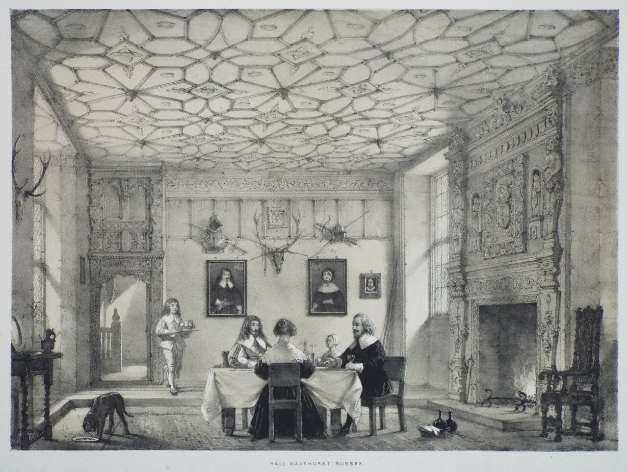 Lithograph - Hall, Wakehurst, Sussex - Nash